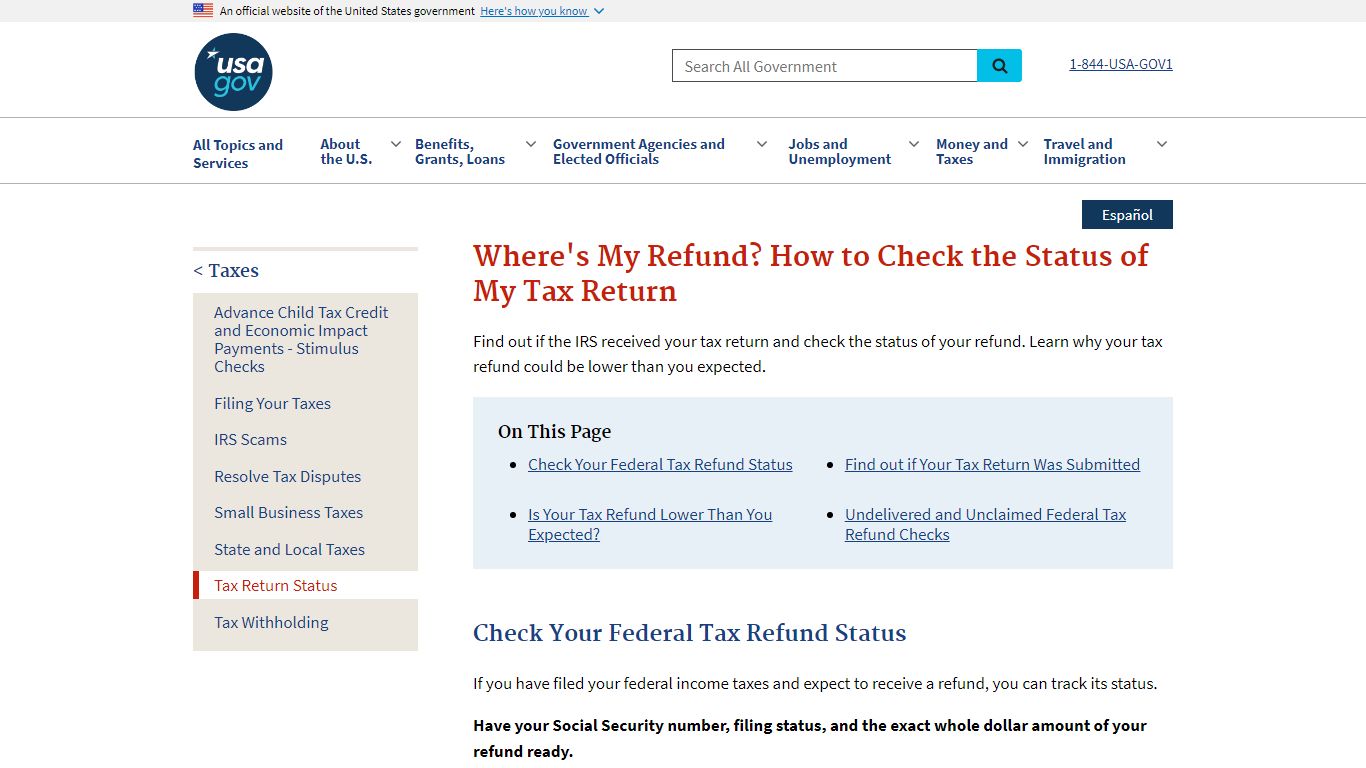 Where's My Refund? Check the Status of My Tax Return | USAGov